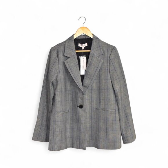 Philosophy Oversized Grey Plaid Blazer Jacket Size 12 - Picture 1 of 14